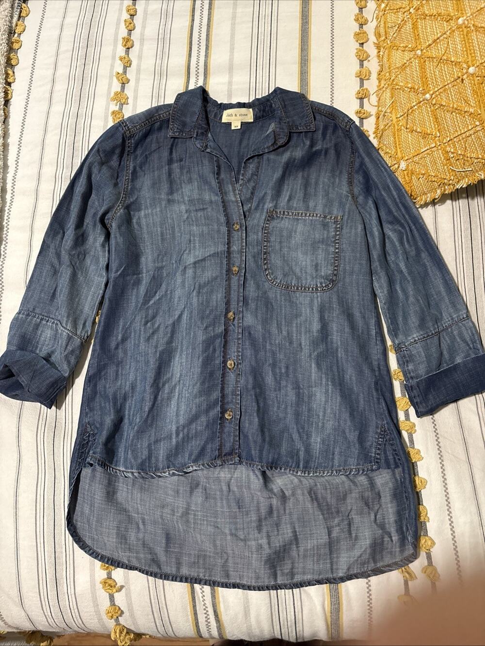 Cloth & Stone XS Denim Tunic Roll Cuff 3/4 Sleeves, Boho, Preppy, Soft, EUC